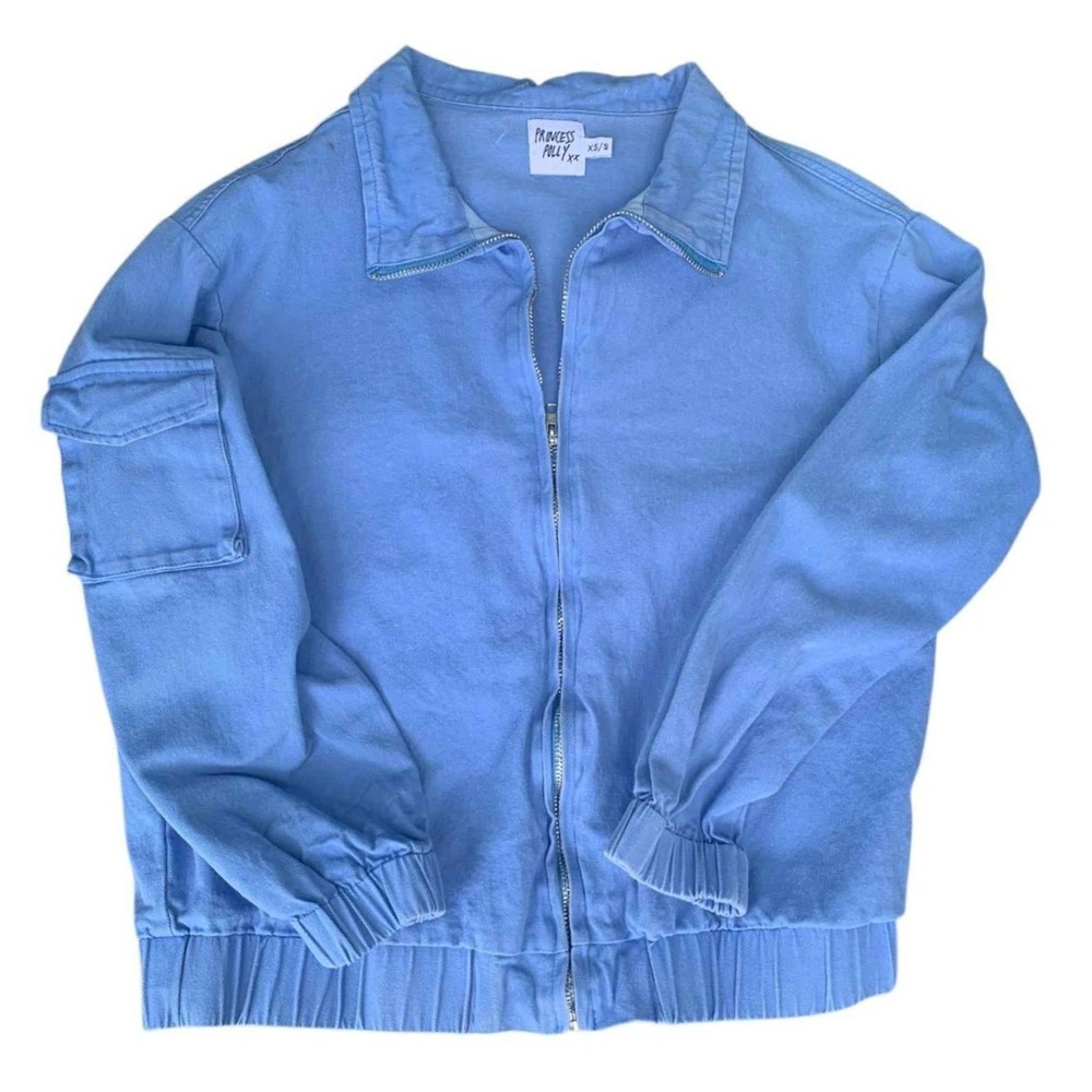 Princess Polly Cargoβ Bomber Jacket Womens XS/S Blue Zip Up Utility Streetwear